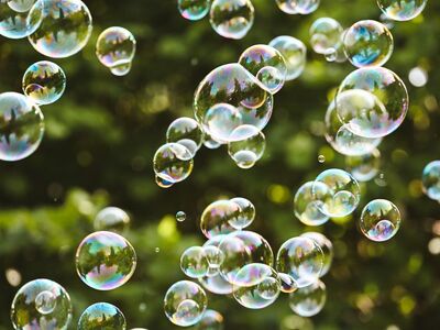 bubbles, sun, outdoors, playful, fun, transparent, summer, green, cute, reflection, iridescence, colorful, light, cheerful, children, nature, sparkling, magical