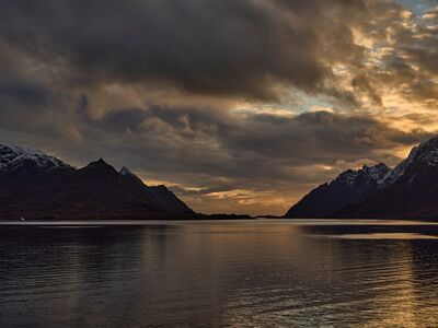 mountains, nature, sunset, sea, clouds, nordic landscapes, peaceful, panorama, lake, silence, reflection, calm, contemplation, scene, light, autumn, landscape photography, distance, bay, calm waters