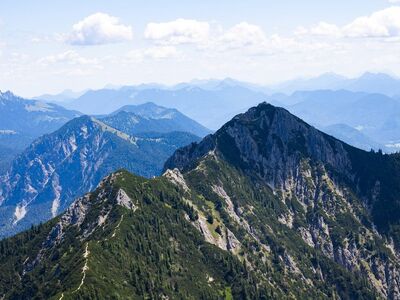 mountains, nature, landscape, climbing, mountain, high-altitude, forest, alps, meadow, trees, peak, ridge, tourist, scenery, panorama, hiking, summer, sunny, clear sky, tourist attraction