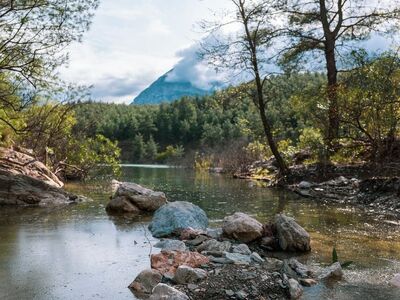river, lake, mountain, rock, tree, forest, plant, nature, landscape, spring, summer, day, leaf, beautiful wallpaper, background, travel, excursion, sunny, morning, climate, floral background, natural beauty