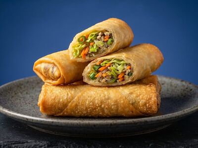 spring roll, fried, appetizer, vegetables, cabbage, carrots, crunchy, delicious, snack, plate, asian, golden, crispy, stuffed, chinese food, culinary, savory, rolled