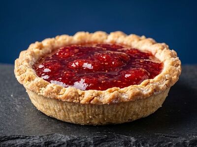 tart, strawberry, jam, dessert, pastry, crust, sweet, baked, food, gourmet, fresh, delicious, homemade, fruit, red, round, plate, slate, treat, buttery, bakery