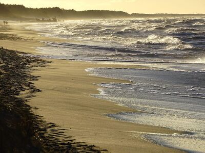 sunset, beach, winter, ocean, waves, foam, coast, nature, landscape, scenic, dramatic, natural scenery, tide, travel, exploration, outdoors, stormy sea, turbulent, spray