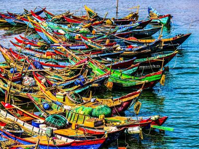 boat, fishing, port, lagoon, lake, sea, sightseeing, landscape, scenery, nature, travel, adventure, vietnam, boating, colorful, fishing boat, fishing village, traditional, basket, water, peaceful