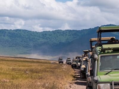 safari, jeep, traffic, ngorongoro, tanzania, tourism, africa, geography, ecosystem, mountains, natural beauty, crater, expedition, safari vehicle, tourist attraction, nature, four-wheel vehicle, wildlife, adventure, scenery, travel