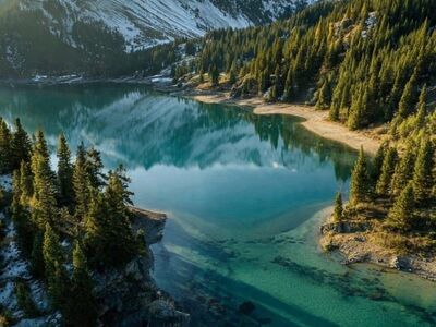 lake, mountains, reflection, trees, nature, winter, panorama, travel, forest, lakes, mountain landscape, clear water, outdoor, landscape, stars, day, exotic, water, cold, natural