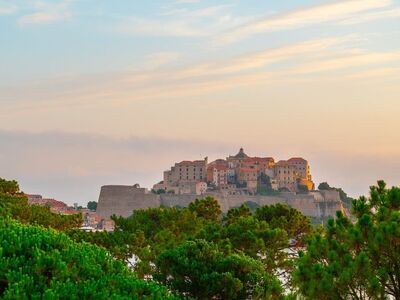 calvi, dawn, corsica, fortress, sunset, travel, sea, historic town, french, mediterranean sea, summer, old town, landmark, calm, light, daybreak, harbor, pine forest, city, morning, island