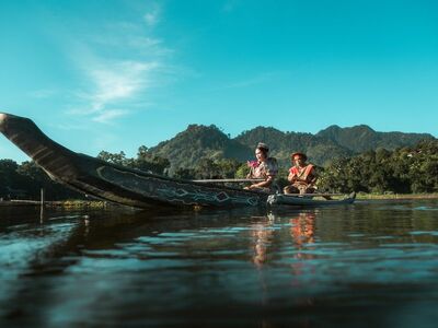 water, canoe, lake, nature, boat, sky, rowing, hiking, men, vest, boating, native, wooden, adventure, tranquil, blue sky, landscape, rafting, ride