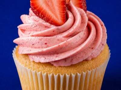 strawberry, cupcake, dessert, pink, baked, frosting, cream, snack, delicious, fresh, fruit, topping, homemade, gourmet, charming, bakery, light, fluffy, treat, indulgence