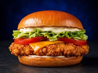 burger, chicken, crispy, sandwich, cheese, lettuce, tomato, sesame, bun, lunch, fast food, meal, dinner, tasty, savory, bread, gourmet, mayonnaise, protein, delicious, fresh