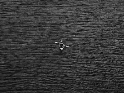 water, sea, paddle, black and white, canoe, solitude, sports, nature, water transport, activities, adventure, recreational, distance, calm, serenity, rower, boat, simplicity, travel, minimalism, water adventure