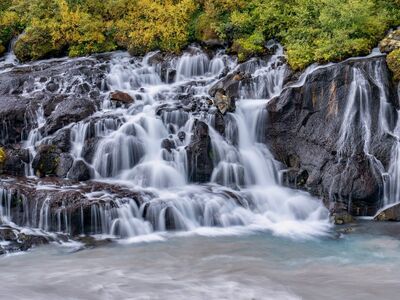 waterfall, river, rock, forest, nature, travel, outdoor, autumn, green, landscape, waterfall veil, cool, rugged terrain, peaceful, hiking, iceland, current, water flow, branches, waterway, september, gentle
