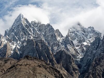 mountains, pakistan, landscape, snow, gilgit-baltistan, karakoram, sky, clouds, rock formation, hiking, natural beauty, adventure, alpines, landscape photography, countryside, peaks, nature, view, summit mountain, travel