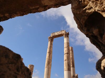 citadel, jordan, amman, columns, clouds, blue sky, historical landmark, ancient, art, middle east, ruins, architecture, culture, tourism, vacation, nature, ancient roman, archaeology, view, medieval