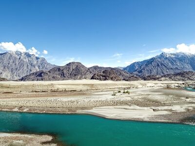 pakistan, gilgit-baltistan, karakoram, indus, river, water, mountains, nature, clouds, sky, sand, balistan, turquoise, landscape, rock, dry, adventure, hiking, clear, view