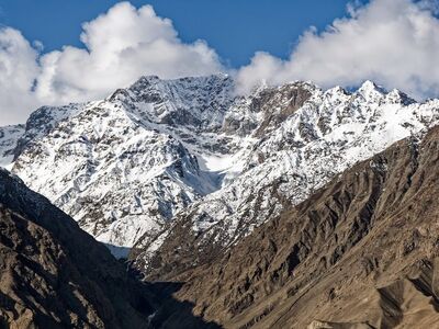 mountains, snow, nature, sky, clouds, steep, mountain range, winter, landscape, pakistan, altitude, expedition, rugged terrain, travel, rocky, serene, panorama, fresh air