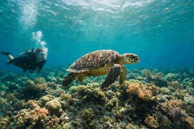 sea turtle, diver, coral reef, diving, snorkeling, marine life, clear water, tropical water, turtle diving, sunlight, underwater photography, underwater, bubbles, ocean adventure, one person, natural environment, ecosystem, water world, sea floor, ocean tourism