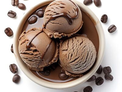 ice cream, chocolate, bowl, coffee beans, dessert, scoop, dairy, creamy, sweet, tasty, coffee flavor, natural ingredient, aroma, cream, brown, delicious, gourmet, flavorful, chilled