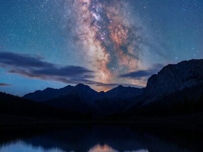 milky way, night sky, stars, nightscape, reflections, mountains, lake, galaxy, outdoor, scenery, colorful sky, dark sky, nature, natural beauty, peaceful, astronomy, water calm, glitter, starry night, mountain lake, ultrawide