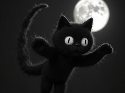 cat, black cat, moon, halloween, spooky, scary, autumn, cute, silhouette, furry, magical, dark, night sky, mysterious, eyes, dreamy, feline, fear, enchantment, fright, dim light