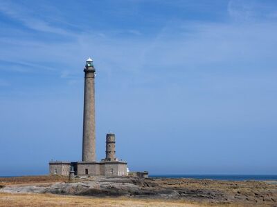 lighthouse, horizon, france, normandy, beach, sea, stone, view, atlantic, rocky, landscape, tourism, sky, architecture, tourist attraction, weather, tourist, light blue, structure, world heritage, daylight
