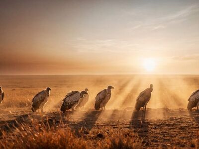 vultures, sunset, savannah, nature, wildlife, african plain, silhouette, dramatic sky, drought, silence, mountains, early morning, peaceful scene, beams of light, open nature, central africa, harsh environment, weathered rocks, solitude, vast landscape