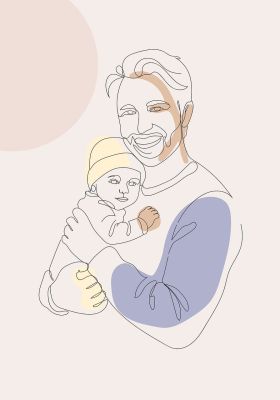 minimalist, boho, line drawing, father and child, child love, parenthood, affection, family bond, simplicity, avant-garde style, modern art, art, beige color, pastel colors, abstract, emotion, ink drawing, vanishing lines, contour