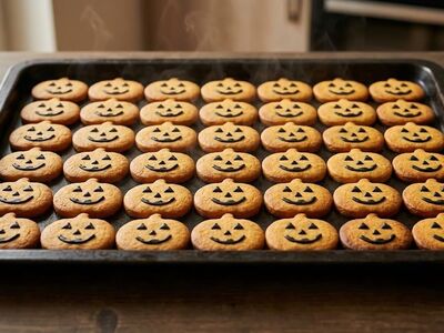 halloween, pumpkin cookies, cookie, autumn, food, baking, tray, pumpkin, baking sheet, cute, dessert, seasonal, scary face, pumpkin face, homemade, hot baking, black tray, sweets, snack