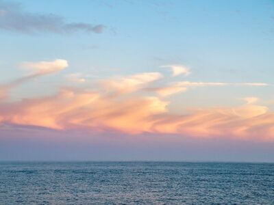 sea, sky, cloud, sunset, pastel colors, calm, serenity, vastness, horizon, calm ocean, dusk, water, current, nature, reflection, silence, pattern, beautiful, tone