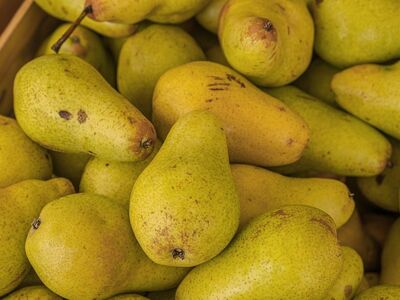 pear, fruit, harvest, green, ripe, fresh, box, sale, agriculture, food supply, natural, farmers market, vitamins, private, yellow, vitamin c, antique, sowing, market, bulk