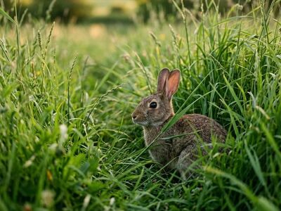 rabbit, meadow, grassy, animal, wild, nature, grass, outdoor, sun, rest, ecology, green, summer, focused, calm, horizon, hopping, mimic