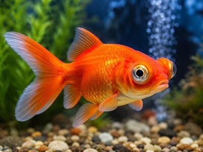 red, fish, aquarium, underwater, scales, fins, wildlife, nature, bulging eyes, freshwater, pet, action shot, serene, colorful, gravel, unique, plants, golden, ornamental fish, close-up