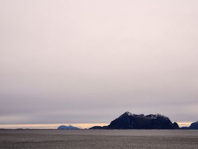 sea, blue sky, mountains, sunset, sky, panorama, island, nature, landscape, glaciers, tranquility, natural, gray, calm, twilight, north, cold, wilderness, blue, mountaineering, quiet, romantic