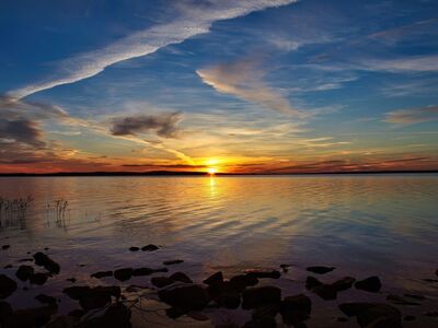 sunset, sea, rocky, sky, evening, reflection, clouds, nature, dawn, peace, water body, autumn, light, silence, odyssey, romance, calm, view, postcard, sun