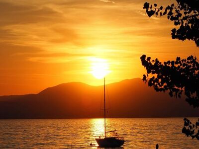 sunset, lake, boat, water, reflection, nature, tree, romantic, sky, summer, evening, silhouette, landscape, sun, tranquility, phone wallpaper, autumnal, view, twilight, where