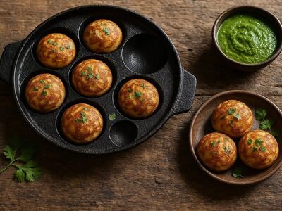 indian breakfast, rice dumplings, cast iron pan, green chutney, coriander, south indian food, snack, food, nutrition, steamed, vegetarian, spice, herb, curry leaves, colorful, wooden table, traditional food, cooking, homemade food, culture