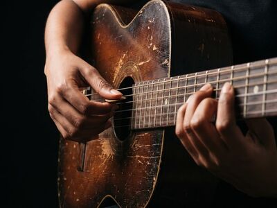 guitar, acoustic, musician, playing, vintage, hands, musical instrument, music, plectrum, close-up, wood, rustic, dark, strings, chord, sound, old, narration, art