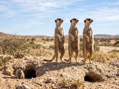 meerkat, desert, colony, alert, standing, nature, safari, hole, pup, outback, wild, lookout, sand, animal, eyes, sentry, family, east african, patrol, inland, community