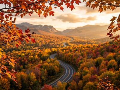 autumn, nature, landscape, forest, trees, leaves, park, rain, mountains, road, path, contemplation, beautiful, outdoor, calm, autumn leaves, winding roads, romantic, tranquil