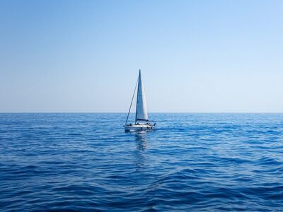 boat, sea, water, blue sky, ocean, sail, transportation, recreation, travel, solitude, calm, horizon, distance, telescope, sailing, tourist spot, freedom, nature, clean