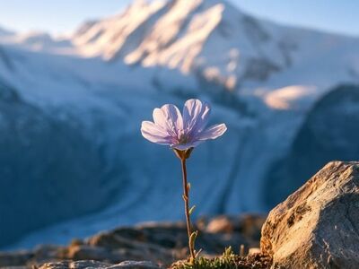 alpine flower, mountain landscape, snowy mountains, wilderness, solitary flower, rock, survival, odd nature, fragility, nature, survivable, scenic beauty, altitude, flower in rock, mountain bloom, spring bloom, mountain peaks, glacier, beauty