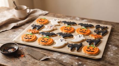 cookies, halloween, pumpkin, ghost, bat, black cat, icing, homemade, treat, autumn, pastry, baking, tea, black, party, sweet, seasonal, theme, donut, creepy