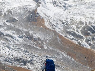 nepal, abc trek, annapurna, base camp, hiking, trekking, nature, mountains, snow, alpine, backpacker, trekking poles, snow peak, adventure, wilderness, tourist, outdoor, cairn, backpack, trail, winter