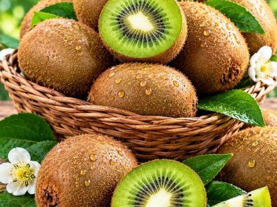 kiwi, fresh fruit, basket, green leaves, beautiful wallpaper, fruit salad, natural, vitamins, healthy, moisture, summer fruit, organic, realistic, health benefits, natural sweetener, diet, treat, garnish, background, whole fruit, sliced fruit
