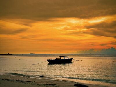 beach, boat, sunset, sky, sea, evening, silhouette, peaceful, lonely, calm, beautiful, summer, nature, sand, red sky, scenic, relaxation, water, beach evening, picturesque