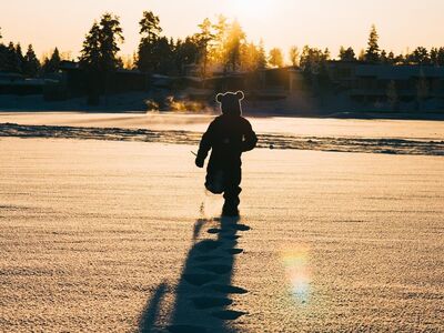 winter, snow, child, sunset, nature, running
