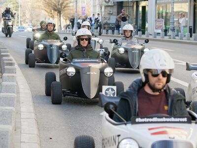 mini cars, vehicles, drivers, boulevard, urban, entertainment, relaxation, fun, men, helmets