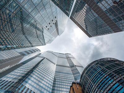 skyscraper, architecture, city, facade, glass, perspective, cityscape, high