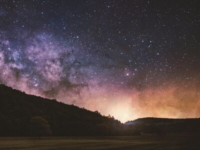 milky way, night, sky, space, cosmic, galaxy, universe, stars, clouds, nature, atmosphere, landscape, trees, fog, outdoors, astronomy, constellation, cosmos, starry, mystical, magical, nebula