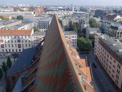 roof, houses, buildings, cityscape, poland, city, town, blocks, roofs, towers, people, cars, urban, aerial view, horizon